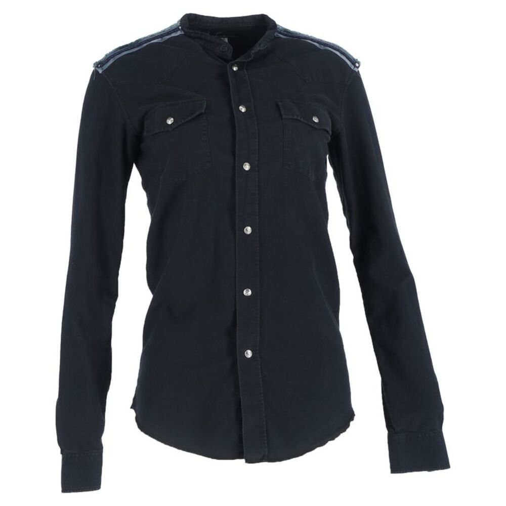 Balmain Shoulder Detail Long Sleeve Shirt in Black Cotton